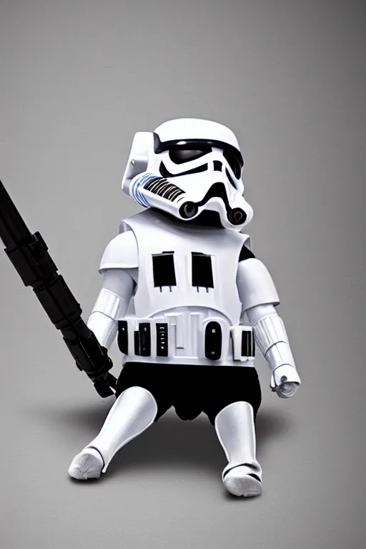 Image similar to a Chihuahua holding a lightsaber,dressing like Stormtrooper,futuristic style.unnreal engine