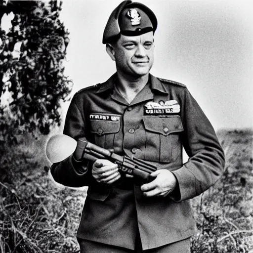 Prompt: “Tom Hanks as a soldier in Vietnam, historical photograph, award winning”