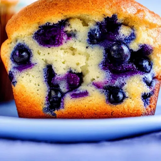 Image similar to A close-up photo of a blueberry muffin that appears to look like a puppy face