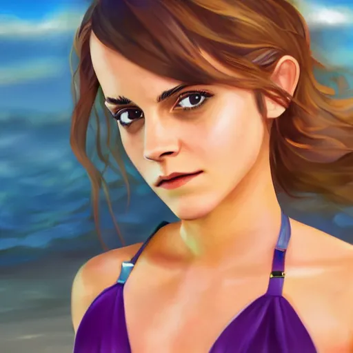 Image similar to Emma Watson as a Pokémon in a bikini, hyper realistic, artstation, 8k resolution