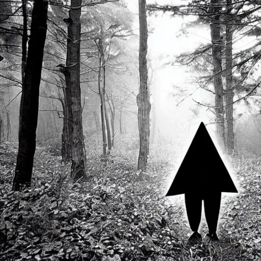 Image similar to old photo of an alien walking through the woods