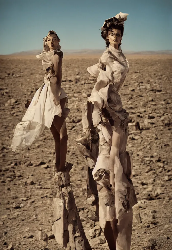 Image similar to fashion editorial on Nevada nuclear bomb test site. 1956. highly detailed. depth of field. high definition. 8k. photography.