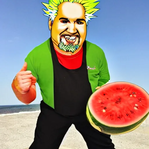 Prompt: Guy Fieri made of watermelon