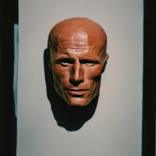 Image similar to Paper maché portrait of Ed Harris, studio lighting, F 1.4 Kodak Portra