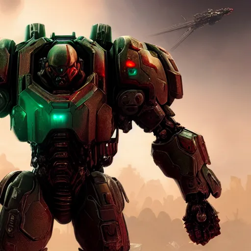 Image similar to armored cyborg from doom eternal