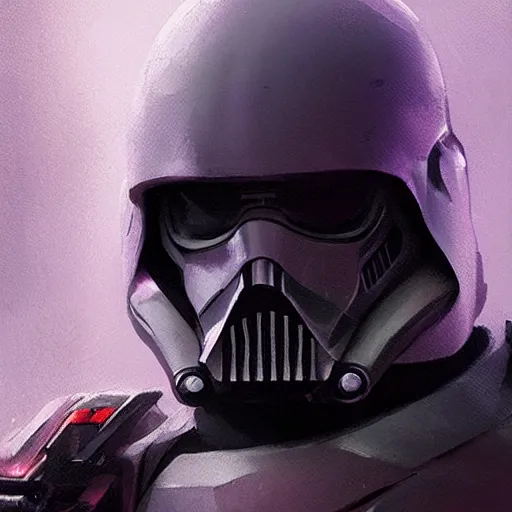 Image similar to concept art of a portrait by greg rutkowski, a soldier of the eternal empire wearing purple and black tactical gear, star wars expanded universe, smooth, sharp focus, artstation hq.