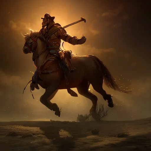 Prompt: a man named john. riding a fantasy space horse, cinematic composition, dramatic lighting, artstation