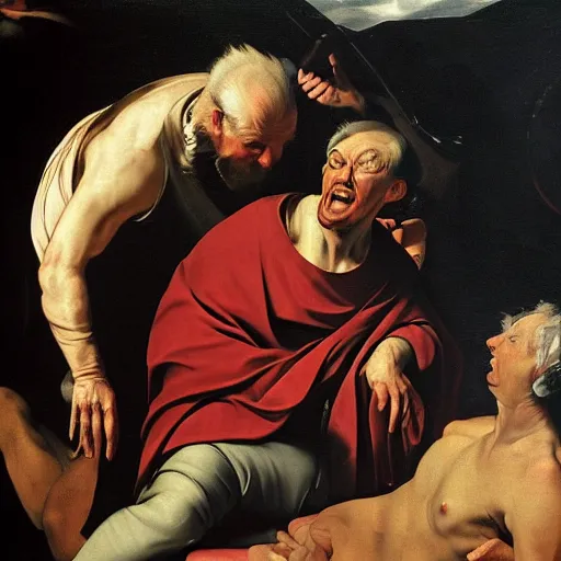 Prompt: the downfall of donald trump, by caravaggio,