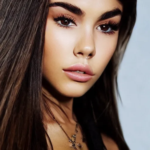 Image similar to 4k,ultra detailed portrait of Madison Beer by Rachel Ruysch