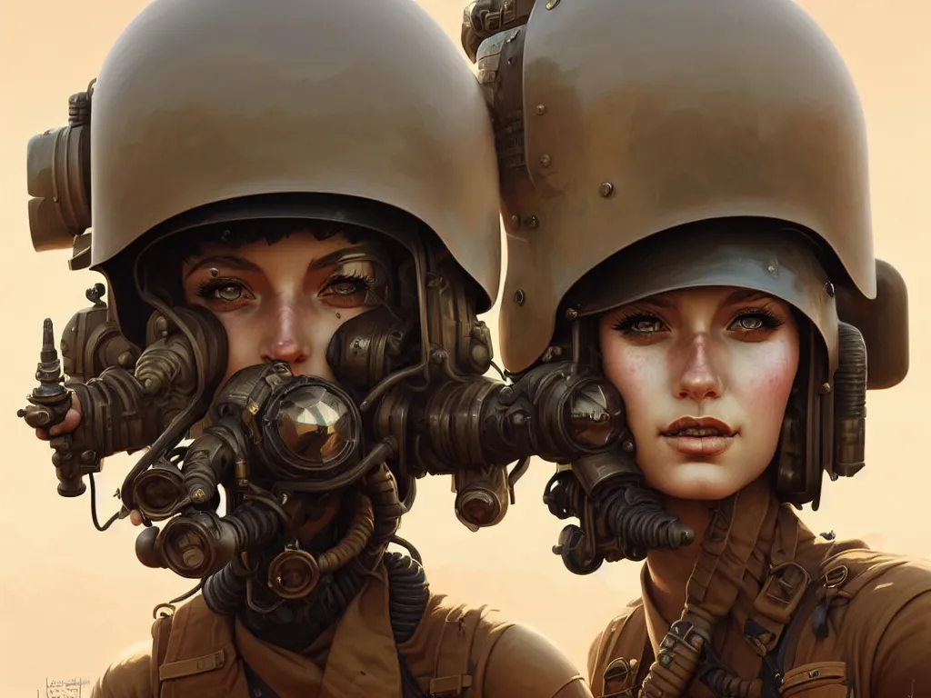 Image similar to portrait of dieselpunk soldier girl, helmet, stormy sandy desert, armored, highly detailed, digital painting, face detail, sharp focus, art, illustrations by loish and ayanamikodon and irakli nadar and rossdraws and wlop