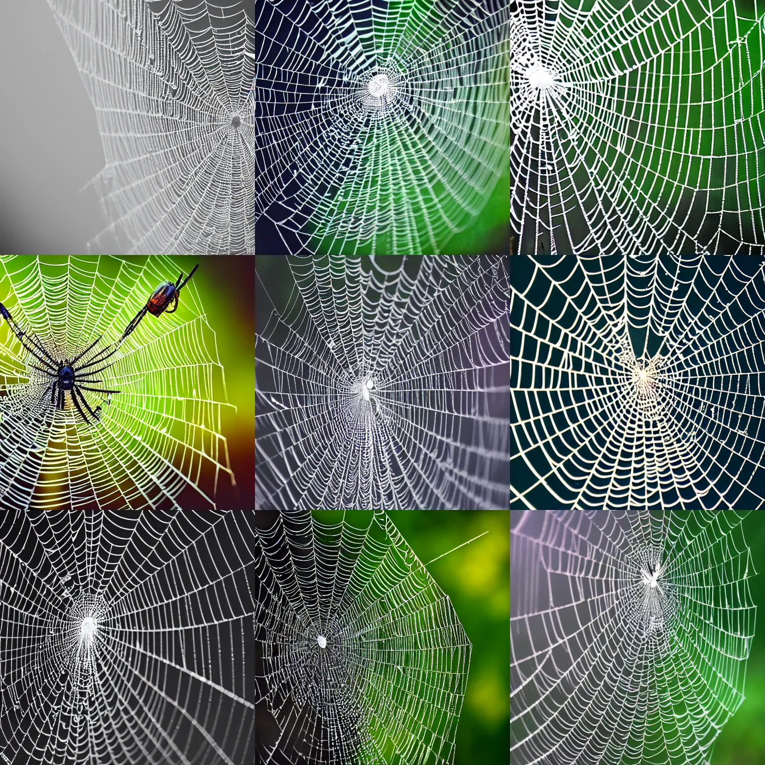 Prompt: an intense photo of a spider web with several insects captured in it