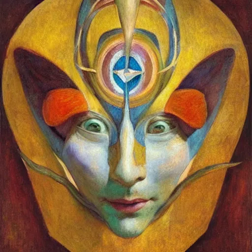 Image similar to the guest in her moth mask, by Annie Swynnerton and Diego Rivera, symbolist, dramatic lighting, elaborate geometric ornament, god rays, rich colors,smooth, sharp focus, extremely detailed