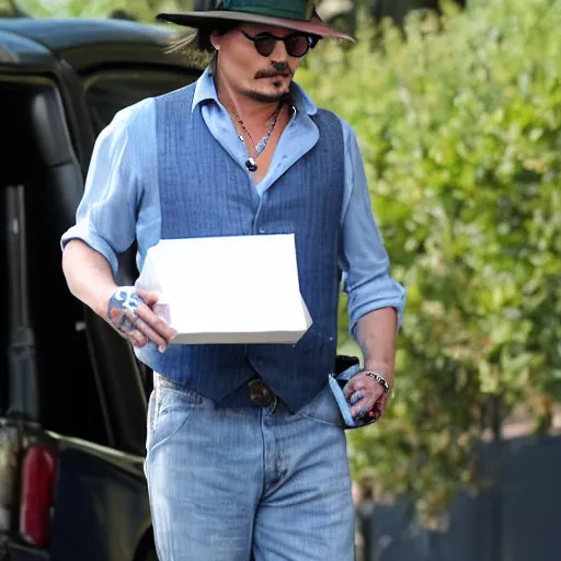 Image similar to johnny depp his as a mailman delivering the mail