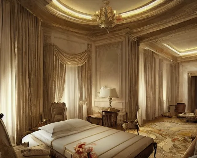 Prompt: a luxury hotel! suite room in the style of roman empire architecture, art by greg rutkowski and artgerma, stunning! concept art, interior! design