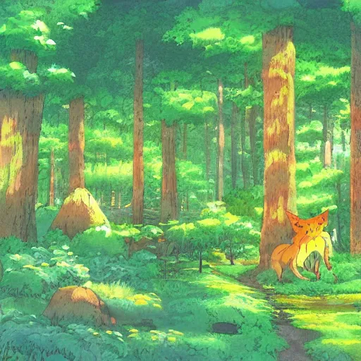 Prompt: a bright and warm forest, fantasy art, 2 d game art, by studio ghibli