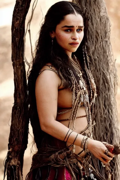Image similar to Photo of Native Indian woman Emilia Clarke, portrait, skilled exotic Indian dancer, ancient, realistic, detailed, Emilia Clarke