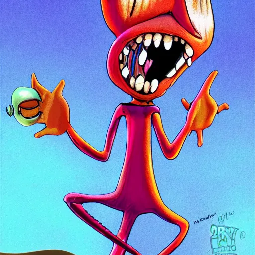 Image similar to freaky fred from courage the cowardly dog, big creepy smile, digital art, cartoon art,