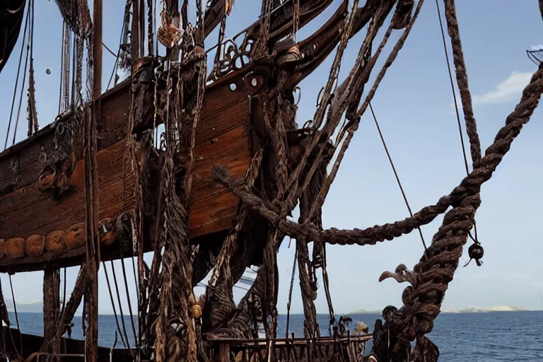 Image similar to closeup product shot kraken rum on an old pirate ship, by emmanuel lubezki