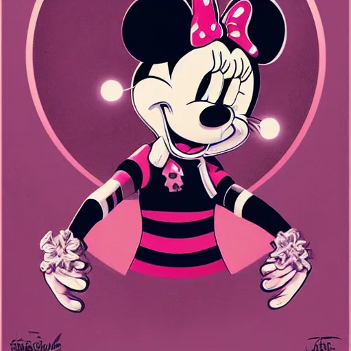 Image similar to portrait skull girl minnie mouse by petros afshar, tom whalen, laurie greasley, jc leyendecker and singer sargent