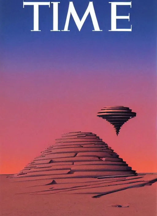 Prompt: TIME magazine cover, the coming AI singularity, by Moebius and Roger Dean and Tadao Ando