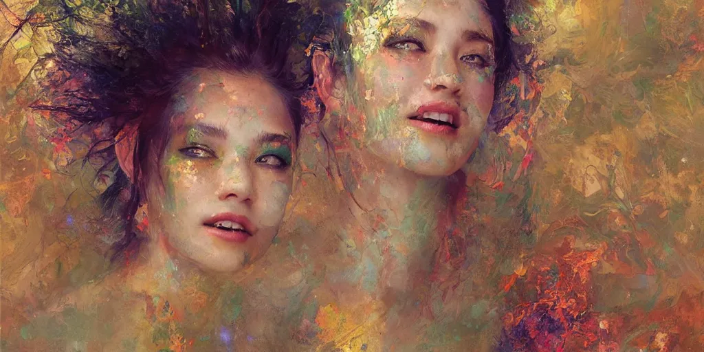 Image similar to Psychedelic portrait of a smiling Goddess by Stanley Artgerm Lau, Ruan Jia and Fenghua Zhong