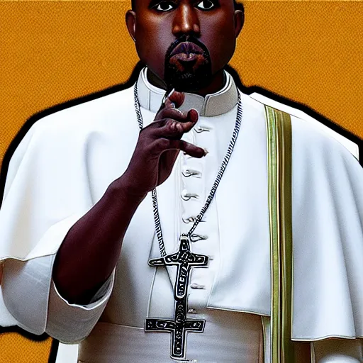 Image similar to pope kanye in the style of a grand theft auto 5 loading screen