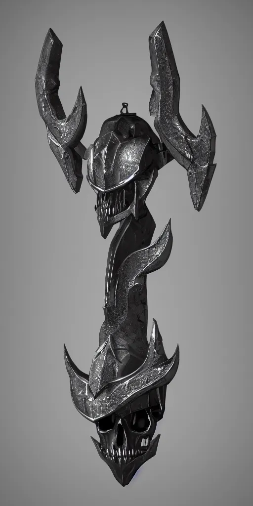 Prompt: a black and silver axe skull crest, ornament, weapon, a 3 d render by dom qwe, trending on polycount, artstation, hard surface modeling, zbrush, symmetry