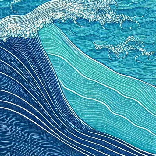 Prompt: waves, blue and green, illustration, !!!!!!dribble