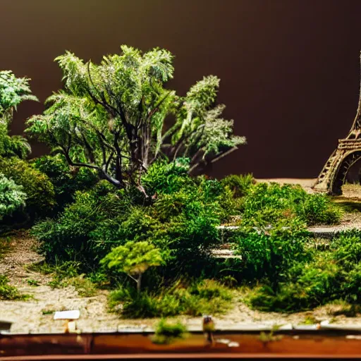 Prompt: a detailed photo of a diorama city, macro photography, zoom, model trees, table, studio lighting