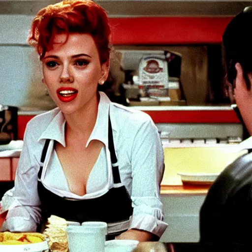 Image similar to a still of Scarlett Johansson as a waitress at the double r diner in Twin Peaks (1990)