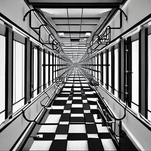 Image similar to scientific laboratory interior in the style of escher!!!!!!