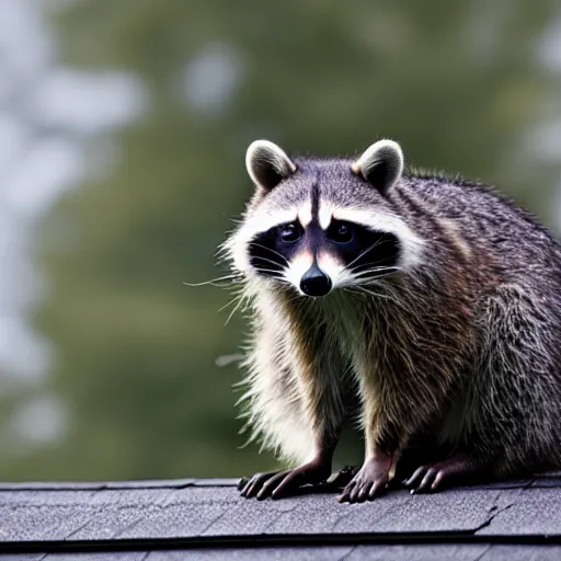 Image similar to raccoon on roof, morning light, backlit,