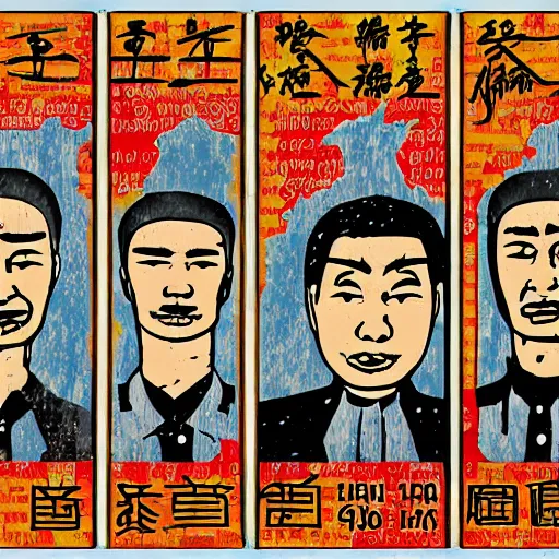 Image similar to uyghurs behind bars, in the style of daniel johnston and outsider art, 4k, overlaid with chinese text