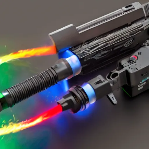 Prompt: photo of rgb gaming flamethrower