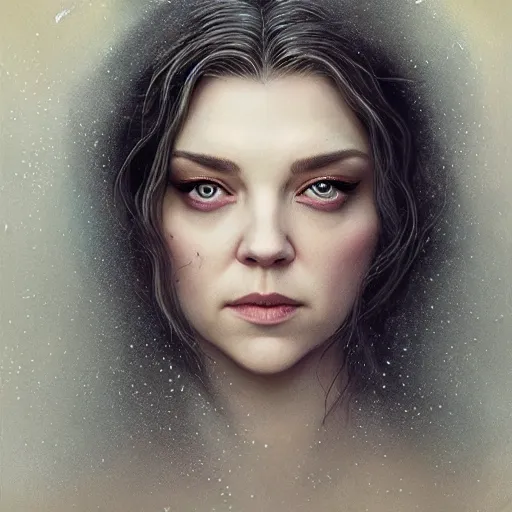 Image similar to tom bagshaw portrait, beautiful mix of natalie dormer and natalie portman in desert robes, black hair, professionally retouched, focus eyes, ultra realistic soft painting, insanely detailed linework, symmetrical accurate intricate features, behance, 8 k