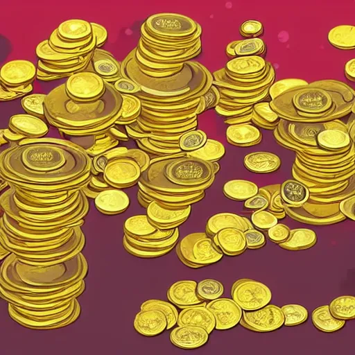 Image similar to bank filled with golden coins operated by dragons, cartoon