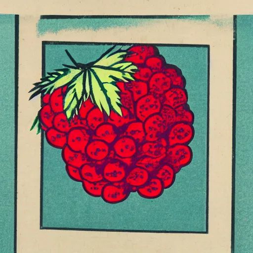 Prompt: Japanese woodblock print of a raspberry