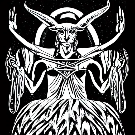 Image similar to baphomet black and white illustration