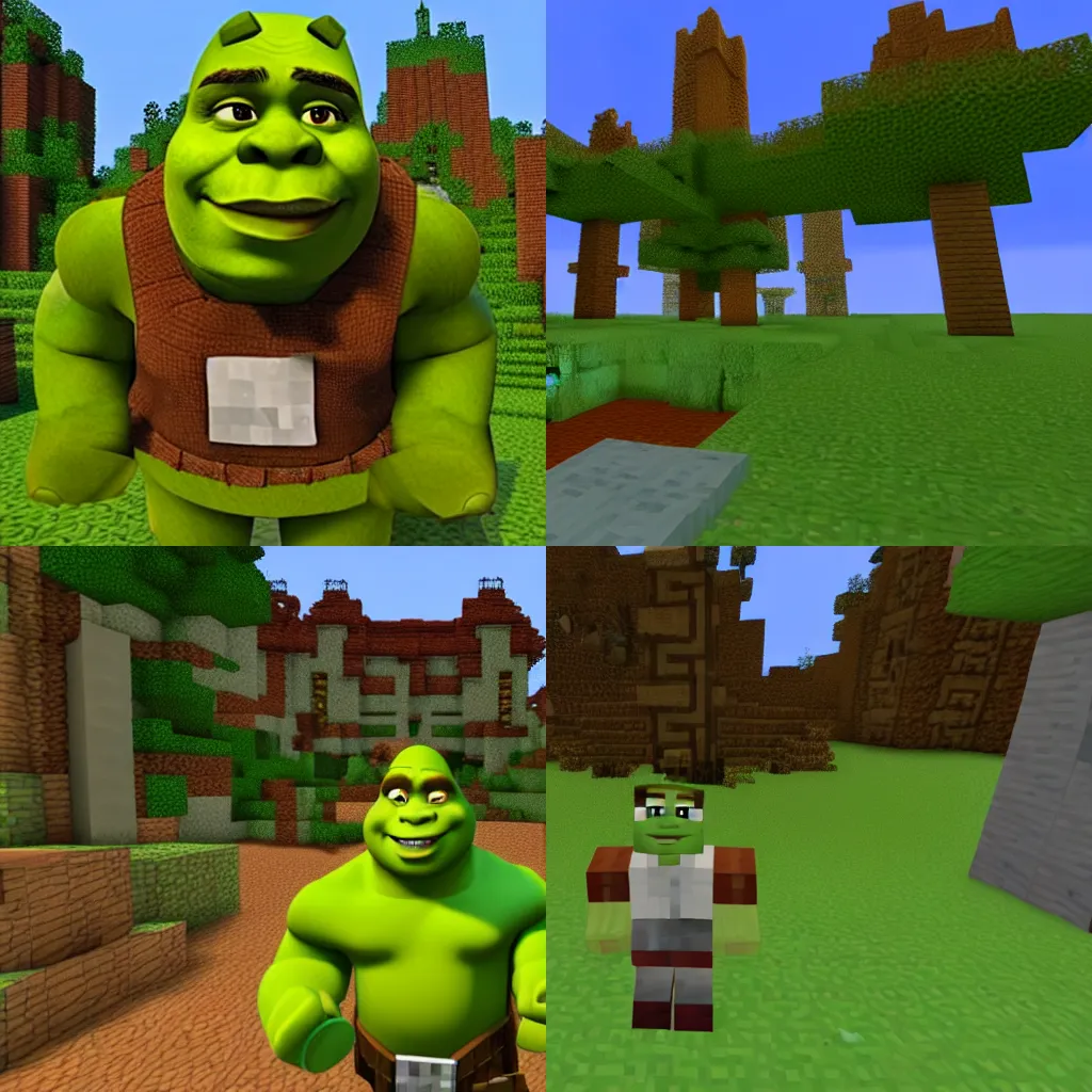 Prompt: Shrek in Minecraft screenshot