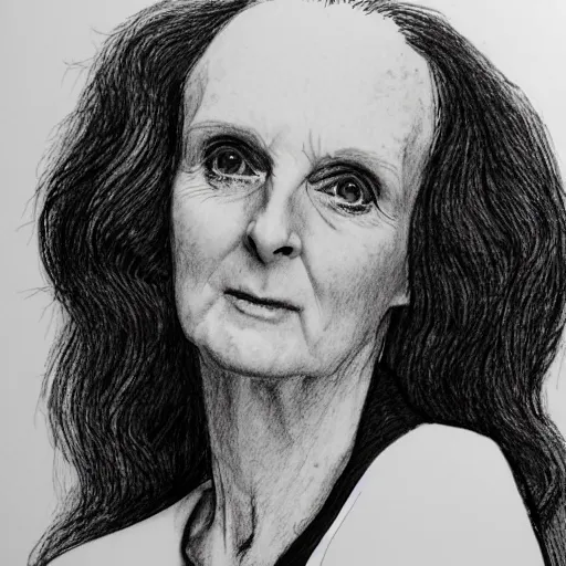 Prompt: pencil illustration of Grace coddington highly detailed, cinematic,