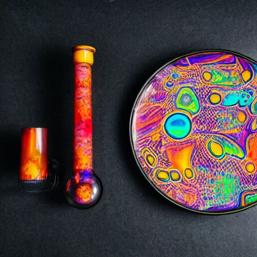 Prompt: high quality DSLR food photography of gorgeous DMT crysals next to a glass meth pipe