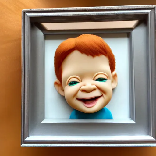 Prompt: ginger baby smiling portrait, pixar, plasticine, smooth edges, ultra realistic, perfect elegant art