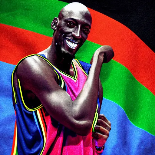 Image similar to Kevin Garnett waving lgbt flag digital art