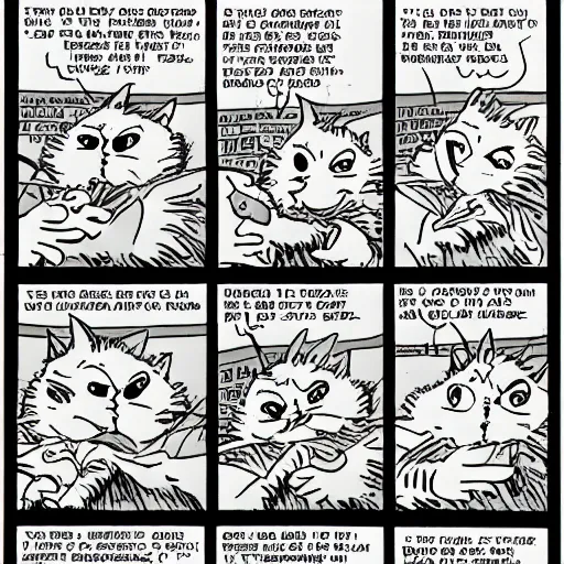 Image similar to heathcliff the cat shooting garfield the cat in the style of a comic strip, george gately, peter gallagher, jim davis