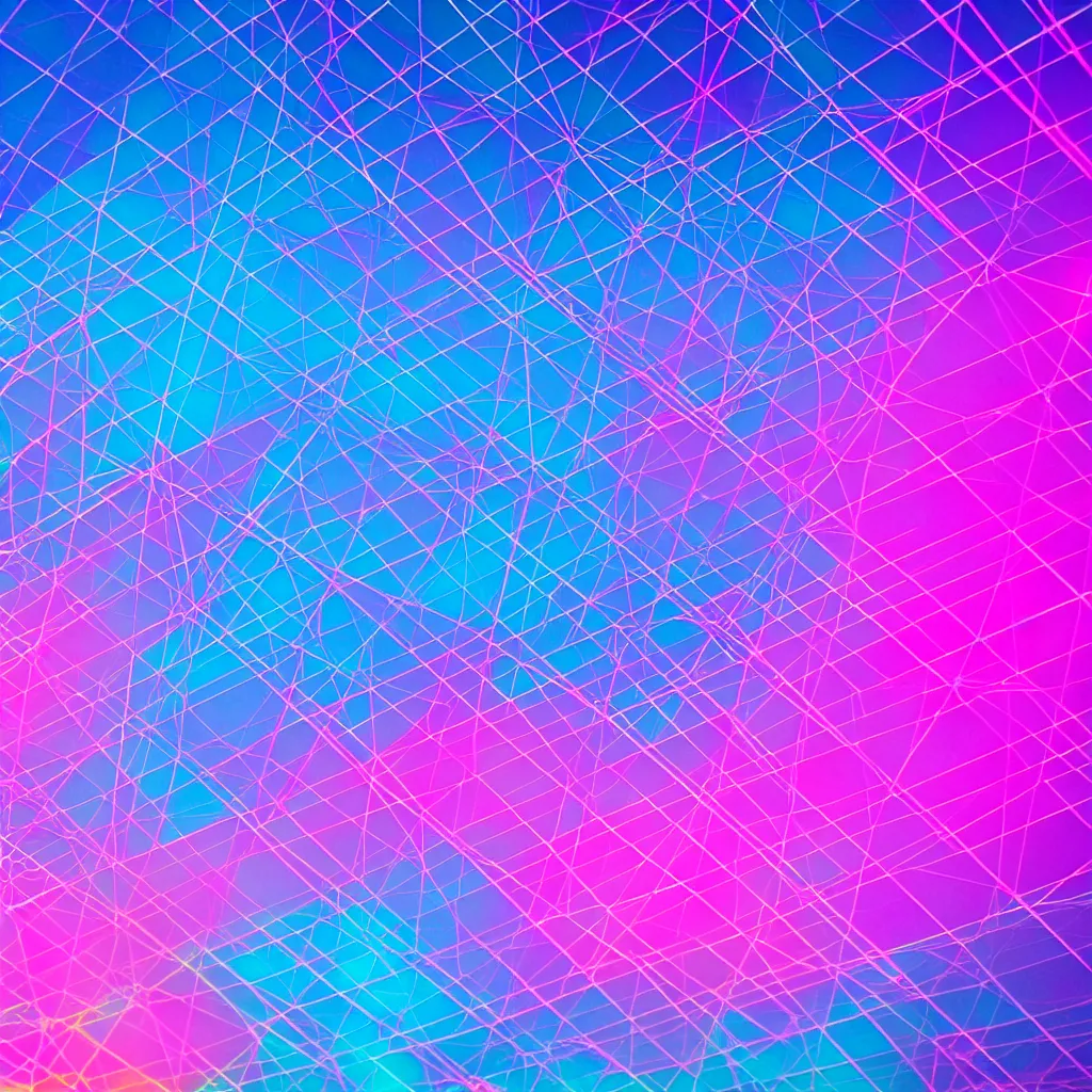 Image similar to photograph of intersecting windows of various colors at night, blue and pink accents, dream-like, hyperbolic geometry, trending on Unsplash, volumetric lighting