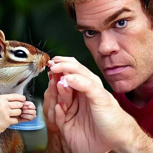 Image similar to dexter morgan feeding peanuts to the cutest chipmunk you ’ ve ever seen