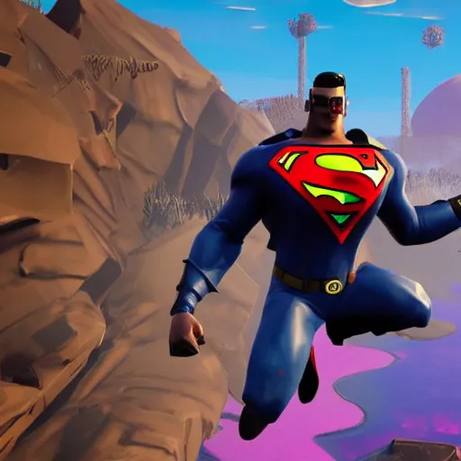 Prompt: steampunk superman in fortnite game