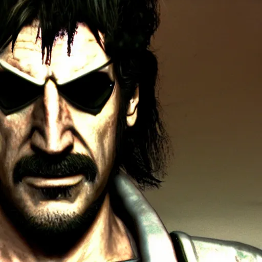 Prompt: Frank Zappa as a Metal Gear Solid Villain 2005 JRPG cinema 4d render, Ray tracing reflection, natural lighting, Unreal Engine award winning photography