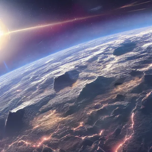 Prompt: earth in space, 4 k, highly detailed, cgsociety, trending on artstion, matte painting, concept art