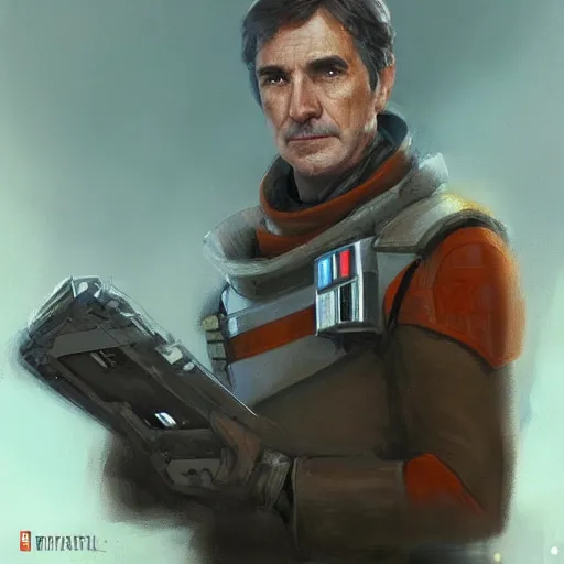 Image similar to portrait of a man by greg rutkowski, wedge antilles, star wars expanded universe, he is about 7 0 years old, wearing general ´ s uniform of the galactic alliance, digital painting, artstation, concept art, smooth, sharp foccus ilustration, artstation hq